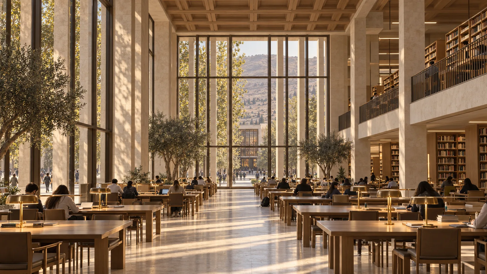 En el corazón del eje: una sala de lectura en torno a la cual se construye el campus.
