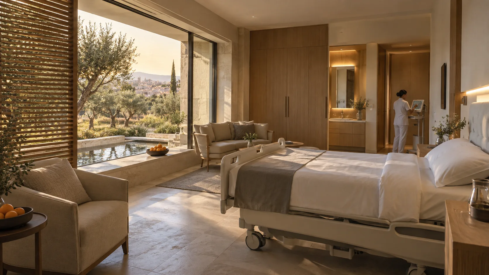 Habitaciones individuales abiertas al jardín, con sitio para la familia — el estándar del distrito.